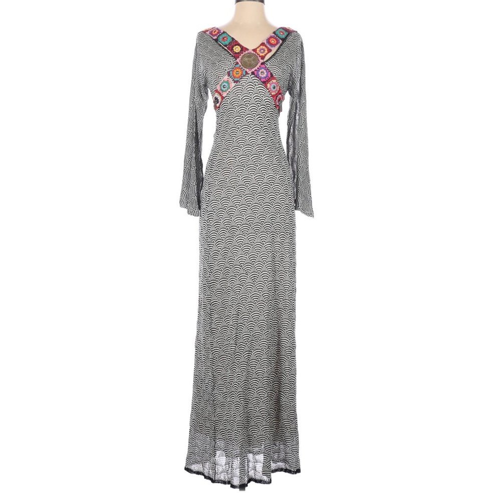 Elegant Black and White Maxi Dress with Colorful Accents